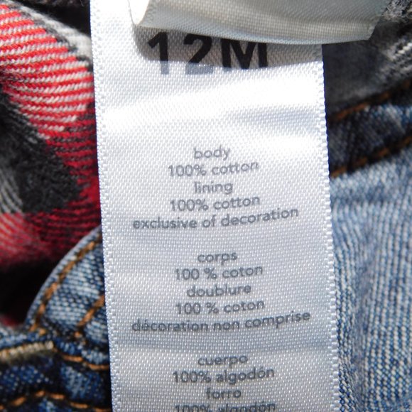 Oshkosh B'Gosh Baby Boys 12 Months Plaid Flannel lined Blue Denim Overalls - Picture 5 of 9